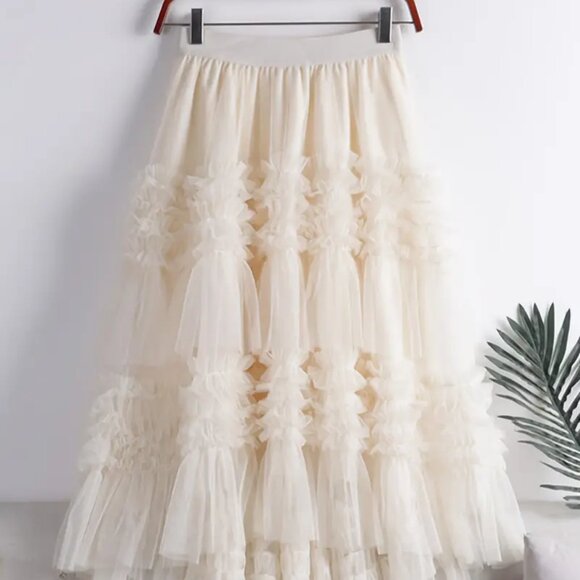Beige Tulle Hi Low Midi Skirt Petticoat - Picture 5 of 5